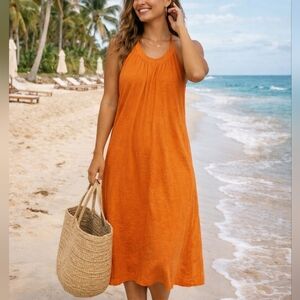 Athleta Orange Sleeveless Midi Dress Size L Cotton Modal Summer  Flowy Dress